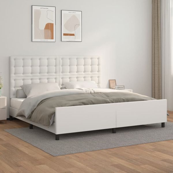 vidaXL Posteľný rám s čelom biely 200x200 cm umelá koža