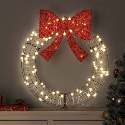 vidaXL Veniec s 60 LED-i Teplá biela 75 x 75 x 8 cm Ratan