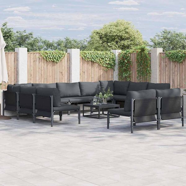vidaXL Súprava záhradných pohoviek s vankúšom 11 pcs Čierna Oceľ