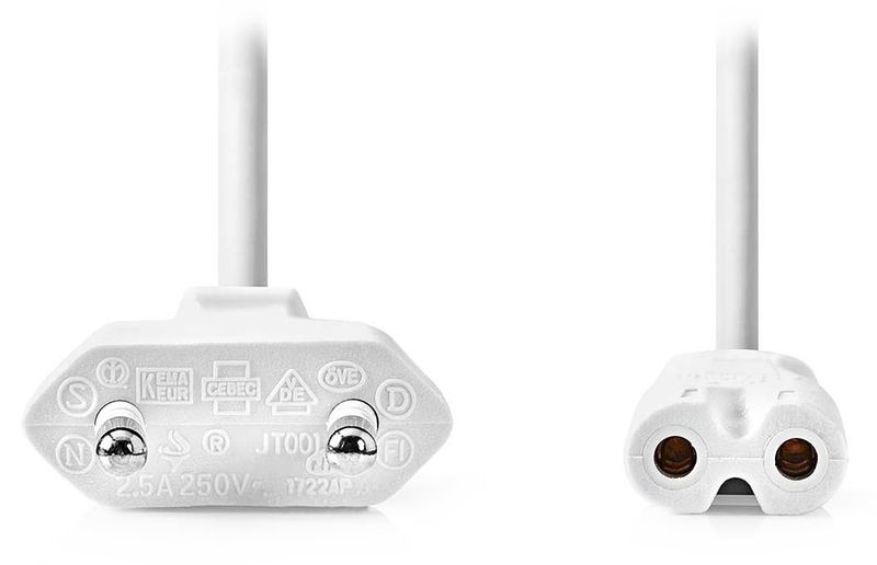 NEDIS napájecí kabel pro adaptéry/ Euro zástrčka - konektor IEC-320-C7/ přímý-přímý/ dvoulinka/ bílý/ bulk/ 5m Kabel, napájecí, 250V, 2,5A, konektor IEC-320-C7, Euro konektor, 5m, bílý