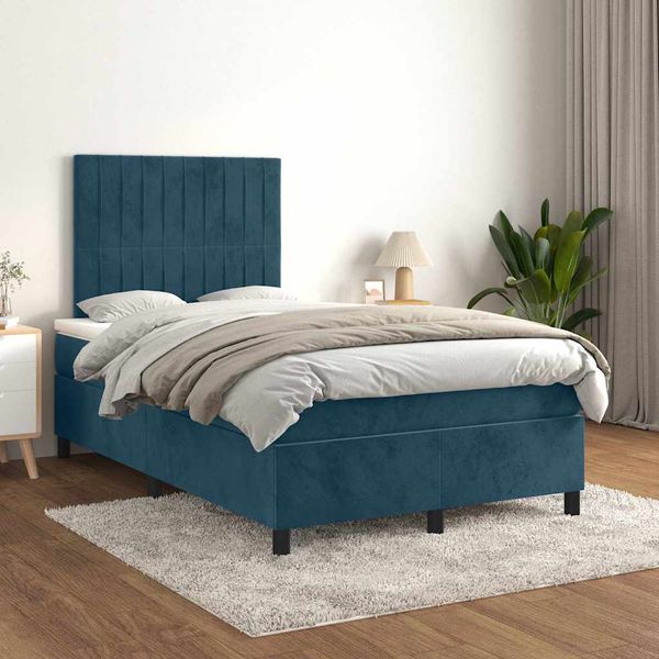 vidaXL Posteľný rám boxsping s matracom tmavomodrý 120x200 cm zamat