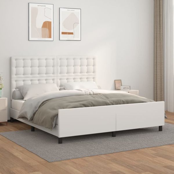 vidaXL Posteľný rám s čelom biely 160x200 cm umelá koža