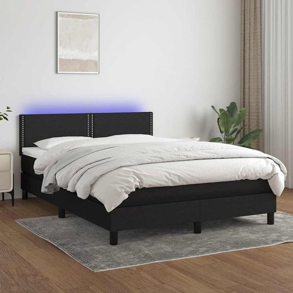 vidaXL Posteľ boxsping s matracom a LED čierna 140x190 cm látka