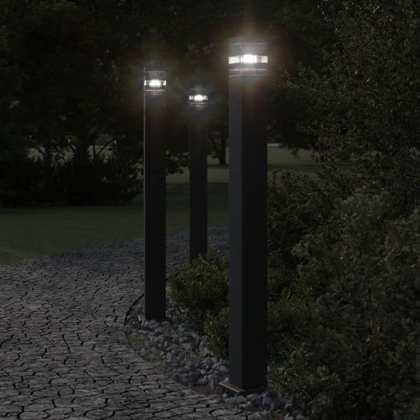 vidaXL Vonkajšia stojaca lampa so senzorom čierna 110 cm hliník