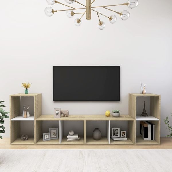 vidaXL TV skrinky 4 ks, biela+sonoma 72x35x36,5 cm, kompozitné drevo