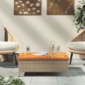vidaXL Záhradný stôl béžový 70x70x25 cm ratan a akáciový masív