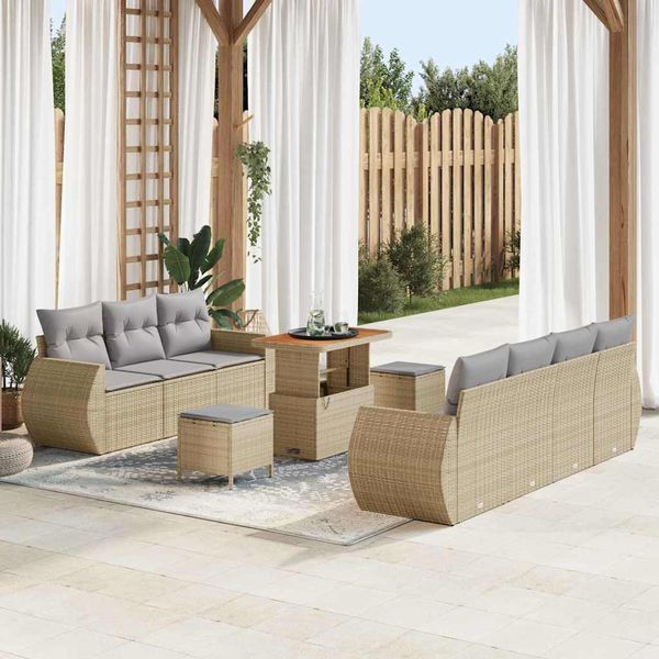 vidaXL Súprava záhradných pohoviek s vankúšom 10 pcs Béžová polyratan