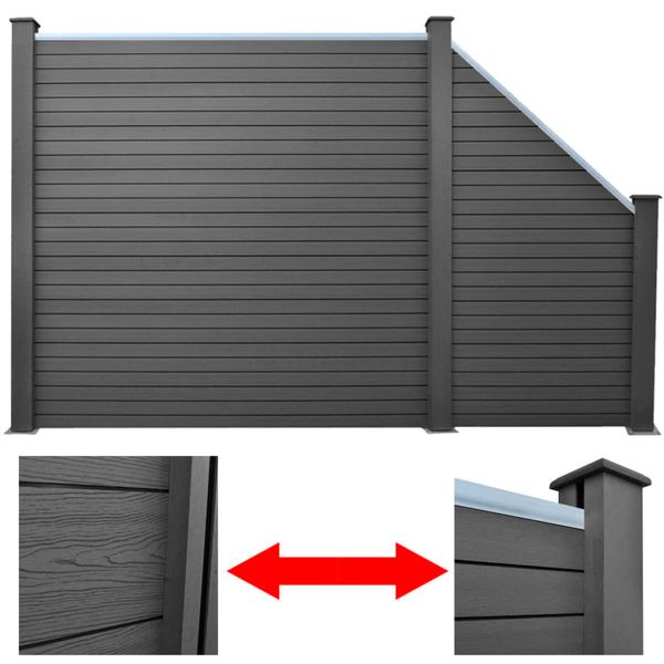 vidaXL Záhradný plot, 1 štvorcový + 1 šikmý panel, WPC 283 cm, sivý