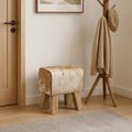 vidaXL lavička 40 x 30 x 45 cm Skutočná koža Hnedá a biela