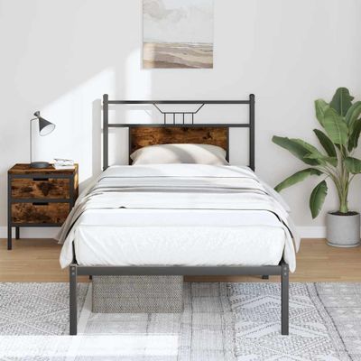 vidaXL Posteľný rám bez matraca dymový dub 90x190 cm kompozitné drevo
