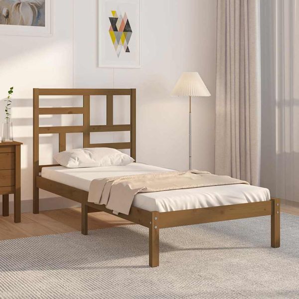 vidaXL Posteľný rám medový drevený masív 75x190cm malé jednolôžko