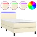 vidaXL Boxspring posteľ s matracom a LED krémová 100x200 cm umelá koža
