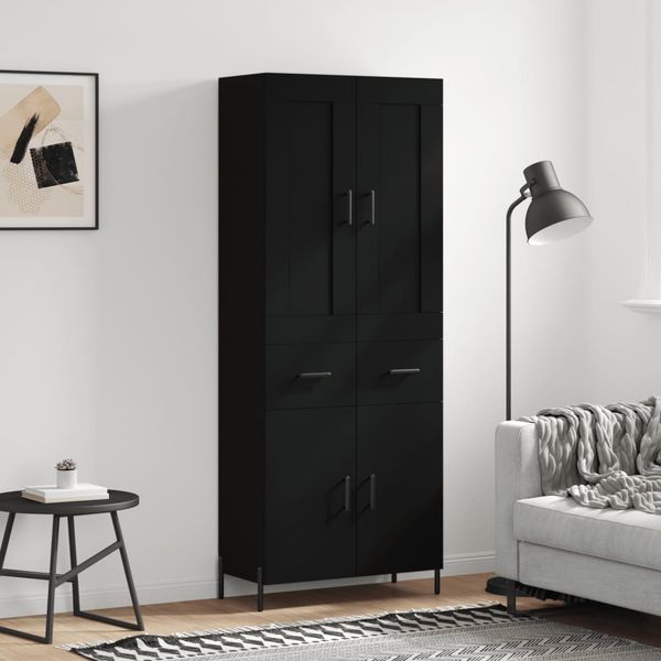 vidaXL Vysoká skrinka čierna 69,5x34x180 cm spracované drevo