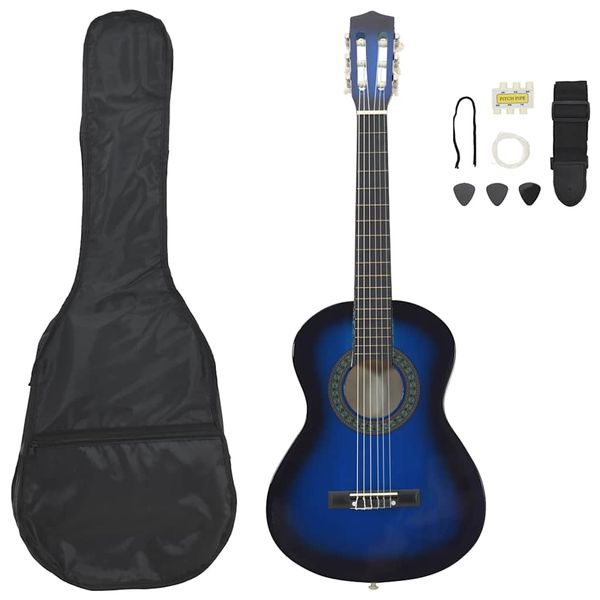 vidaXL 8-dielna klasická gitarová sada pre začiatočníkov modrá 1/2 34"