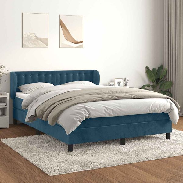 vidaXL Posteľný rám boxsping s matracom tmavomodrý 140x200 cm zamat