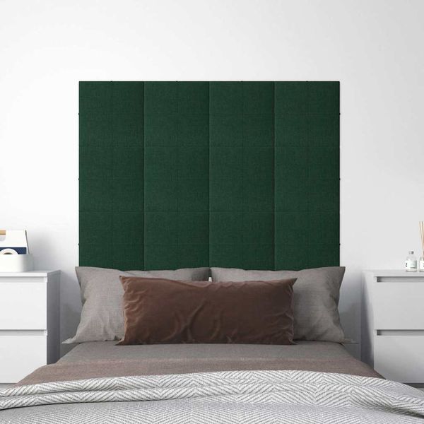 vidaXL Nástenné panely 12 ks tmavozelené 30x30 cm látkové 1,08 m²