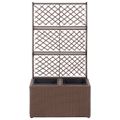 vidaXL Vyvýšený záhon+mriežka, 2 nádoby 58x30x107 cm, polyratan, hnedý