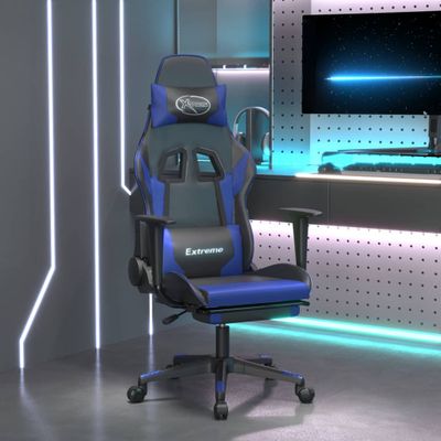 vidaXL Herná stolička s podnožkou čierna a modrá umelá koža