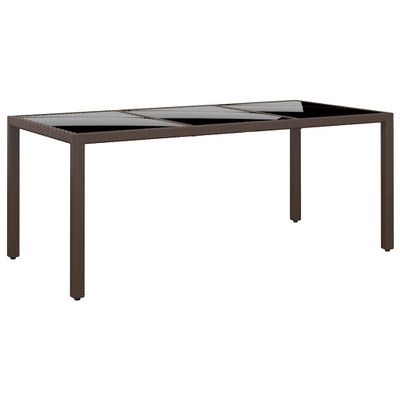 vidaXL Záhradný stôl 190x90x75 cm tvrdené sklo a polyratan hnedý