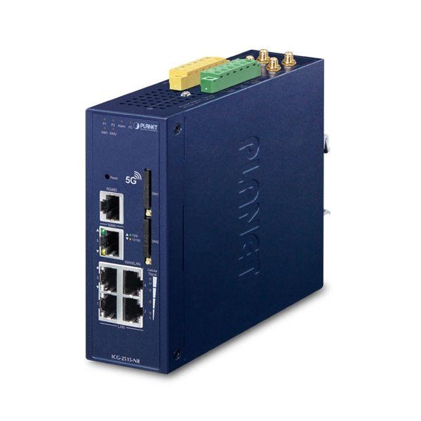 Planet dual 5G/LTE bezpečnostní brána, 2x WAN + 3x LAN, DI/DO, GPS, DIN, IP30, -40/+75°C, dual 9-54VDC Bezpecnostní brána, 3x LAN, 1x LAN/WAN, 1x WAN, 5G NR, LTE, GPS, 2x SIM slot, DIN, IP30, -40 až +75°C, dual DC 9-54V