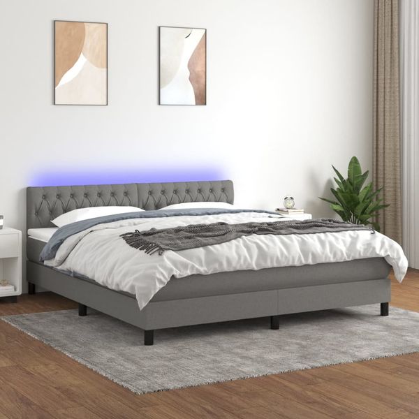 vidaXL Posteľ boxsping s matracom a LED tmavosivá 160x200 cm látka