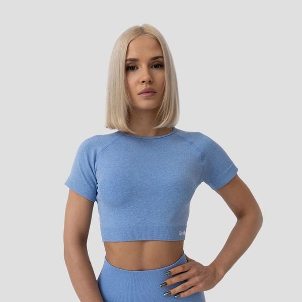 Dámske tričko FLO Crop-Top Blue - GymBeam, veľkosť L, veľkosť oblečenia L