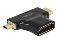 HDMI-A female > HDMI Mini-C male + Micro-D male - HDMI adaptér - 19 pin mini HDMI Type C, 19 pin micro HDMI Type D s pinmi (male) do HDMI so zásuvkami (female) - čierna