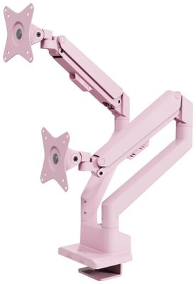 AROZZI ALZARE NEO DUO Pink/ stolný držiak pre 2 monitory/ plynový piest/ kovový/ ružový Držiak, VESA, stolný, pre 2 monitory, náklon -90°, otáčanie 180°, rotácia 360°, nosnosť 18kg (9kg/monitor), ružový