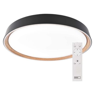 LED nástenné svietidlo ILVI, kruhové 45 W, stmievanie + CCT, čierna + drevo