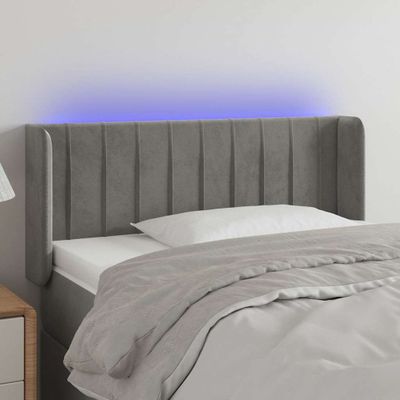 vidaXL Čelo postele s LED bledosivé 103x16x78/88 cm zamat