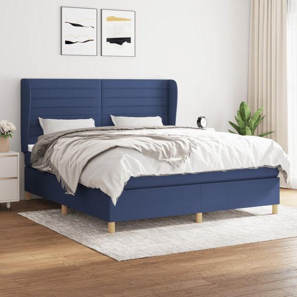 vidaXL Posteľný rám boxspring s matracom modrý 180x200 cm látka