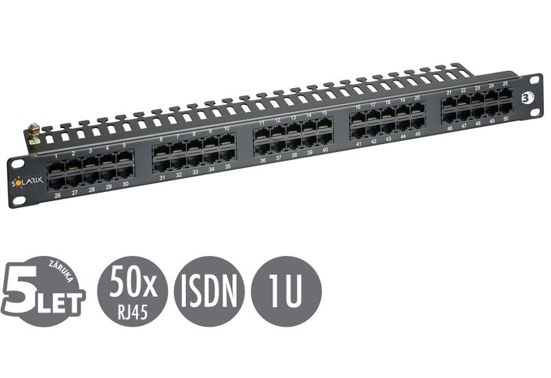 19'' ISDN panel Solarix 50 x RJ45 čierny 1U SX50-ISDN-BK