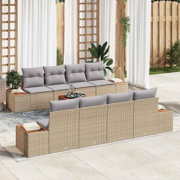 vidaXL Súprava záhradných pohoviek s vankúšom 9 pcs Béžová Poly ratan