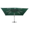 vidaXL Závesný záhradný slnečník+LED, hliníková tyč 400x300 cm, zelený