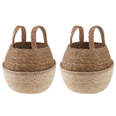 vidaXL Kvetináč s uchami 2 pcs Biela Ø 22 x 20 cm 100% Morská tráva