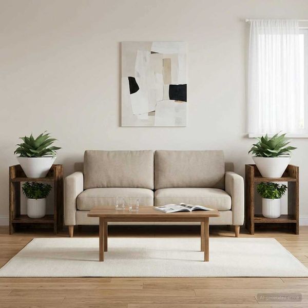 vidaXL Stojan na rastliny s poličkou 2 pcs Údený Dub 30 x 30 x 40 cm