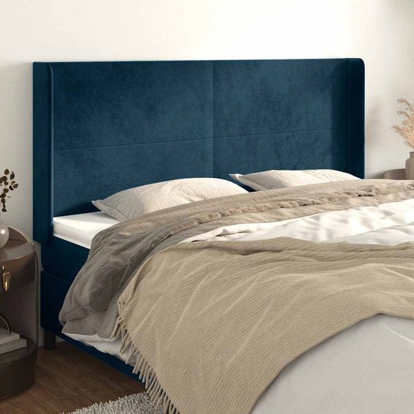vidaXL Čelo postele so záhybmi tmavomodrá 203x16x118/128 cm zamat