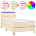 vidaXL Posteľ boxsping s matracom a LED krémová 90x190 cm látka