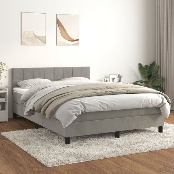 vidaXL Posteľný rám boxsping s matracom bledosivý 140x200 cm zamat