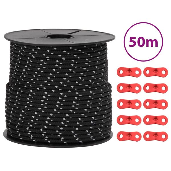 vidaXL Stanové lano s reflexnými pásikmi a napinákmi 50 m 4 mm