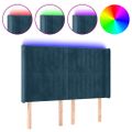 vidaXL Čelo postele s LED tmavomodré 147x16x118/128 cm zamat