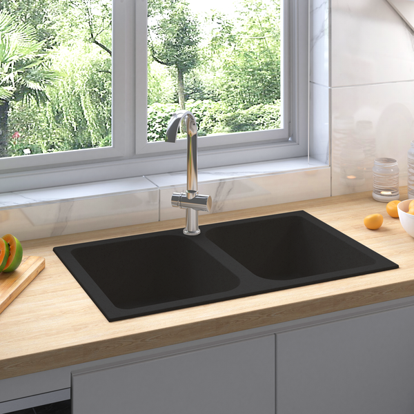 vidaXL Kuchynský drez Čierna 76 x 48 x 30 cm Quartz a živica
