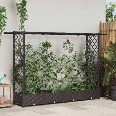 vidaXL Vyvýšený záhon s mriežkou a strechou Hnedá 203 x 40 x 121 cm PP