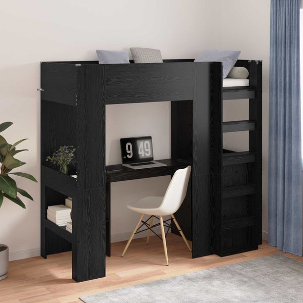 vidaXL Rám poschodovej postele so stolom Čierny dub 75 x 190 cm