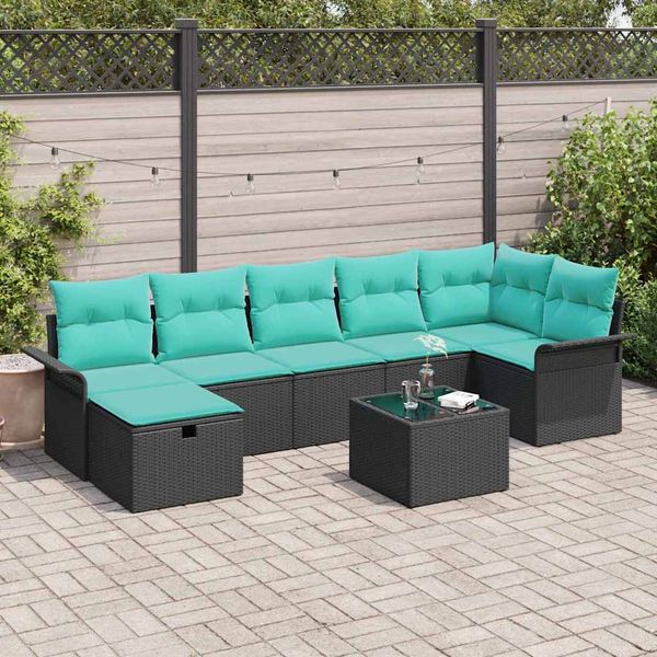 vidaXL Súprava záhradných pohoviek s vankúšom 8 pcs Čierna Poly ratan
