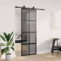 vidaXL Posuvné dvere s kovaním čierne 76x205 cm tvrdené sklo