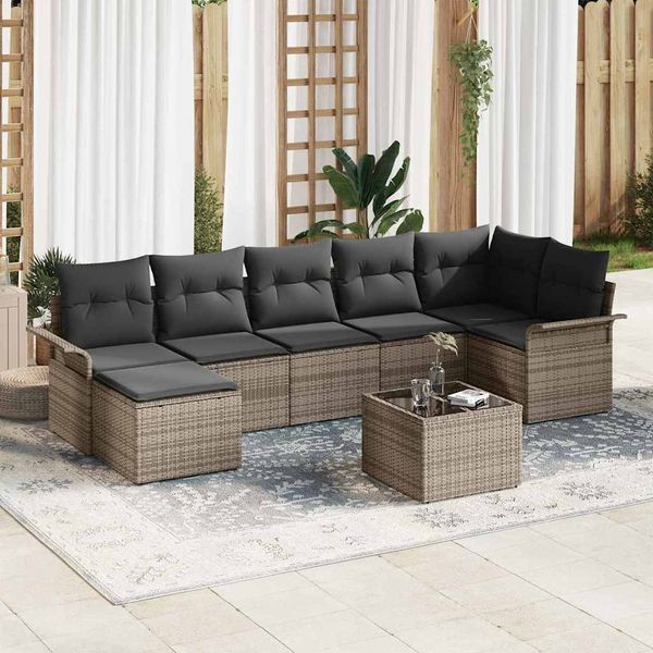 vidaXL Súprava záhradných pohoviek s vankúšom 8 pcs Sivá Poly ratan