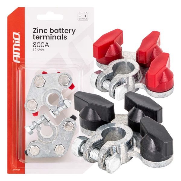 Svorky autobatérie, zinok 800A, 2 ks/blister AMiO-04391