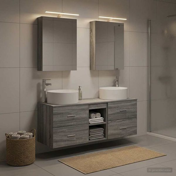 vidaXL Sada kúpeľňového nábytku 5 pcs Sivý Sonoma