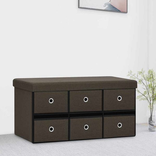 vidaXL Skladacia úložná lavica tmavohnedá 76x38x38 cm umelý ľan
